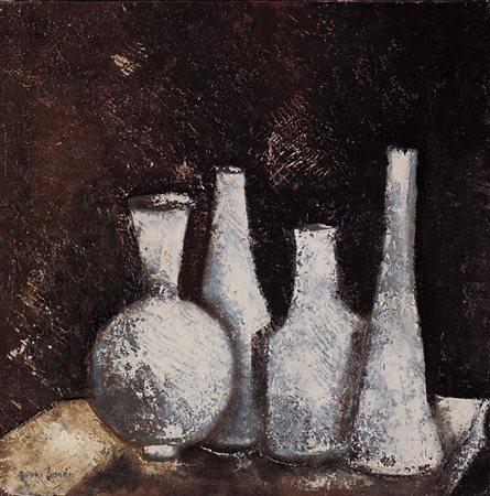 BRUNO LANDI Roma 23/03/1941 Natura morta olio su tela cm. 40x40, firma in...