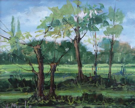 VENANZIO MELE Vercelli 1925 - Vercelli 1992 Campagna vercellese, 1970 olio su...