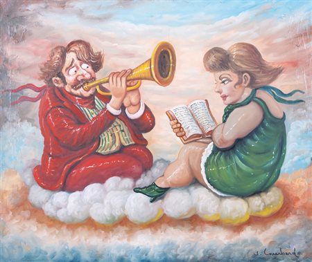 SALVO LOMBARDO Favara (Ag) 1948 Tra le nuvole olio su tela cm. 60x70, firma...