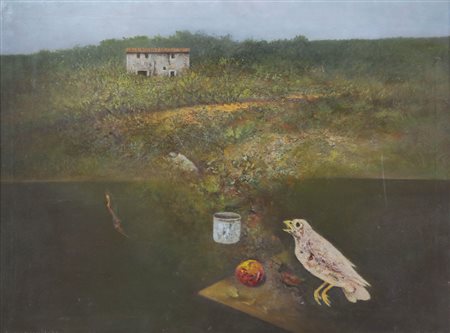 GIULIO SCAPATICCI Milano 1933 Paesaggio con rifiuti, 1983 olio su tela cm....