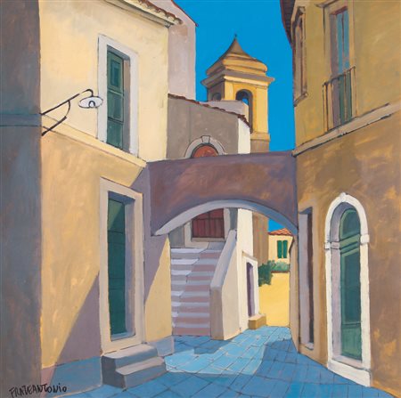 CORRADO FRATEANTONIO Avola (Sr) 1929 Vicolo olio su tela cm. 80x80, firma in...