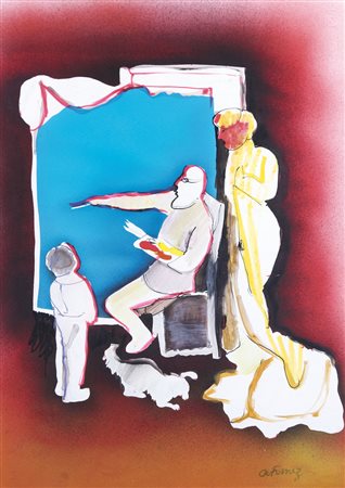 ANTONIO FOMEZ Portici 08/02/1937 Lo studio del pittore tecnica mista su carta...