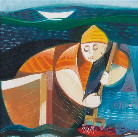 VITTORIOMARIA DI CARLO S. Marco in Lamis (Fg) 1939 Pesca notturna olio e...