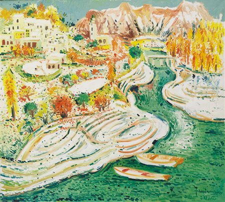 ATHOS FACCINCANI Peschiera (Vr) 29/01/1951 Prima neve sul Piave, 1986 olio su...