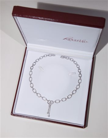 COLLANA IN ORO BIANCO 18K E DIAMANTI Marcata Recarlo, entro astuccio...
