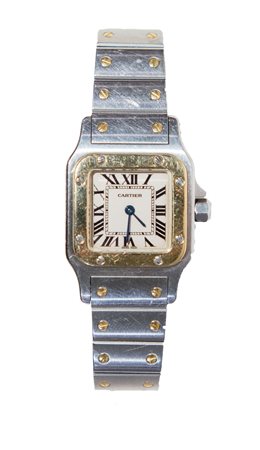OROLOGIO DA POLSO CARTIER Modello Santos n. 943706CD, cassa in acciaio e oro...