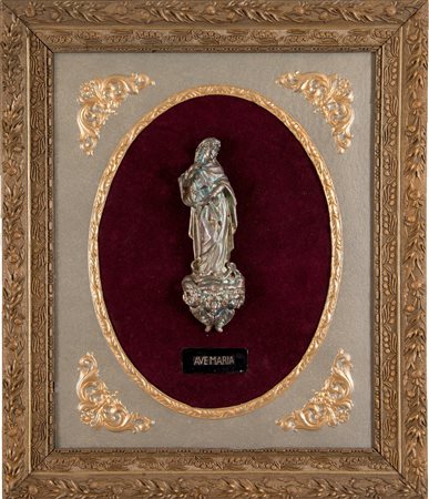 ENEA STEFANI Madonna Immacolata in stile 700 in argento cesellato montata...