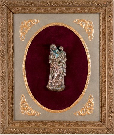 ENEA STEFANI Madonna delle Grazie in stile 700 in argento cesellato montata...