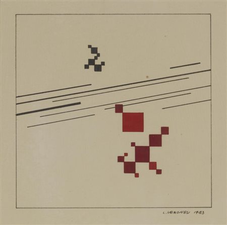 Luigi Veronesi SENZA TITOLO china su carta, cm 17x17 firma e data eseguito...