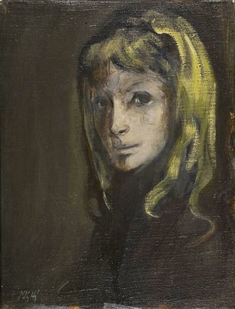 Alberto Sughi LA MODELLA olio su tela, cm 40x30 firma sul retro: titolo e...