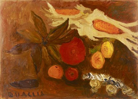 Carlo Quaglia NATURA MORTA CON ARANCE olio su faesite, cm 50x70 firma sul...