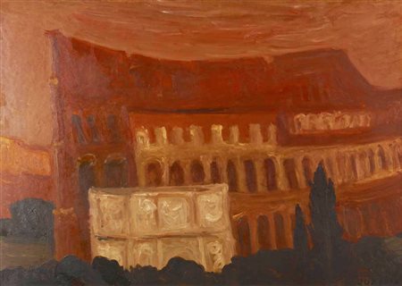 Carlo Quaglia COLOSSEO olio su faesite, cm 50x70 firma sul retro: firma