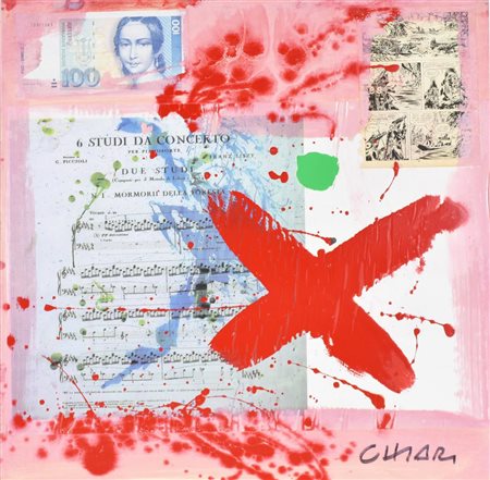 Giuseppe Chiari SENZA TITOLO tecnica mista e collage su tavola, cm 62x62 sul...