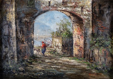 Scorcio con viandante sotto un arco