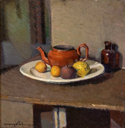 Natura morta di frutta con teiera