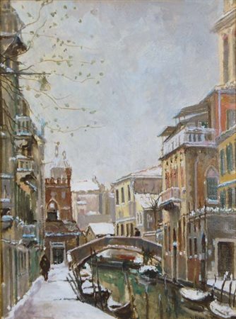 GIORGIO VENERIO Venezia 1929 Rio di San Barnaba tempera su cartoncino, 60x46...