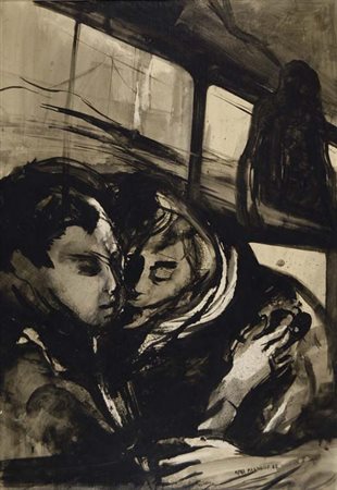 ANDREA PAGNACCO Venezia 1937 Amanti 1965 tecnica mista su carta inteleta,...