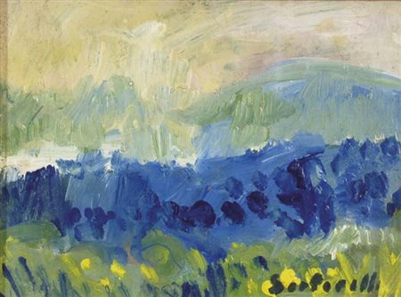 LENCI SARTORELLI Povoledo 1926 Paesaggio 1976 olio su tavola, 18x24 firma in...