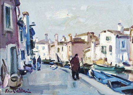 ELIO LAZZARI Venezia 1942 Burano olio su tela, 25x35 firma in basso a...