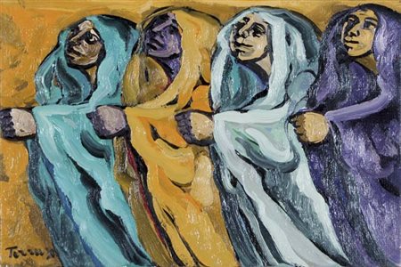 SAVERIO TERRUSO Monreale 1939 Oranti olio su tela, 20x30 firma in basso a...