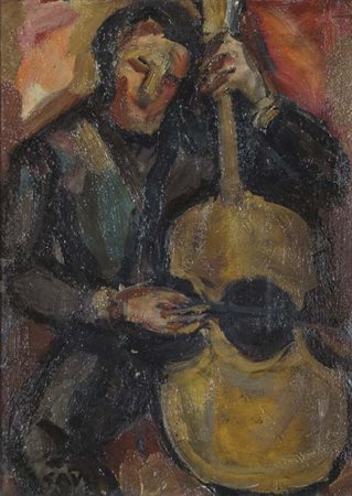 PIERO GAULI Milano 1916 - 2012 Violoncellista 1957 olio su tavola, 32x23...