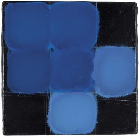 ENNIO FINZI Venezia 1931 Blu incombente1995 olio su tela, 30x30 firma data e...