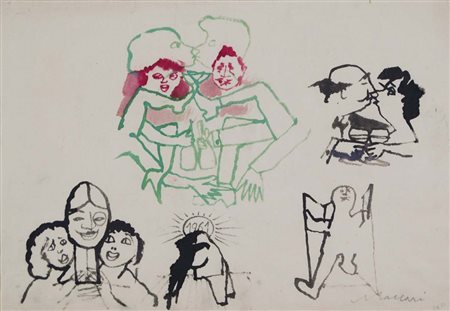 MINO MACCARI Siena 1898 - Roma 1989 Figure 1961 acquerello su carta, 35x50...