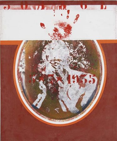 PAOLO BARATELLA Bologna 1935 La mano rossa 1968 olio su tela emulsionata,...