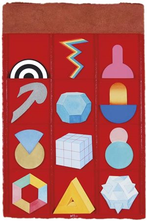 LUCIO DEL PEZZO Napoli 1933 Casellario in rosso collage e tecnica mista su...