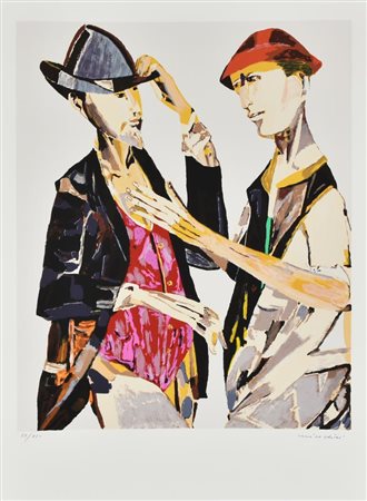 Remo Brindisi DUE FIGURE litografia su carta Fabriano, cm 70x50 es. 27/150 firma