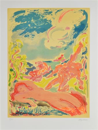 Aligi Sassu SENZA TITOLO incisione su carta, foglio cm 76x56, battuta cm...