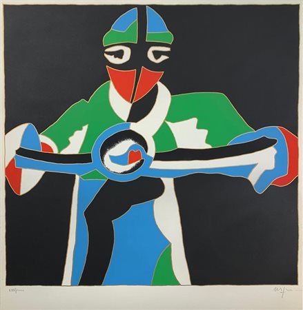 Ugo Nespolo IL MOTOCICLISTA serigrafia su carta, cm 54x50; es. 688/1000 firma