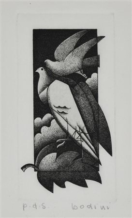 Floriano Bodini SENZA TITOLO incisione su carta, battuta cm 13x7, su foglio...