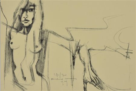 Enrico Villani NUDO APPOGGIATO litografia su carta, cm 25x35 es. 57 di 70...