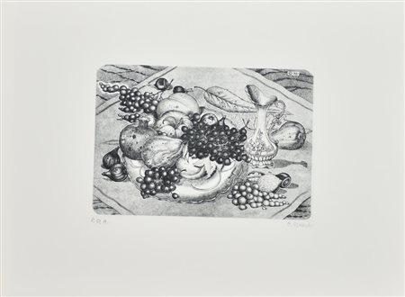 Clario Onesti NATURA MORTA incisione su carta, cm 39x53 (lastra cm 19,5x28,2)...