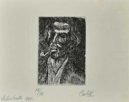 Carletti AUTORITRATTO 1943 incisione su carta, cm 15x19 (lastra cm 10x7) es....