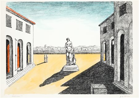 GIORGIO DE CHIRICO (1888-1978) - Piazza d'Italia con efebo, 1972