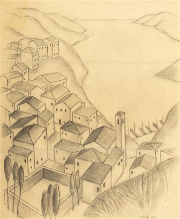 Ubaldo Oppi (Bologna 1889-Vicenza 1942)  - Paesaggio con porto, 20's