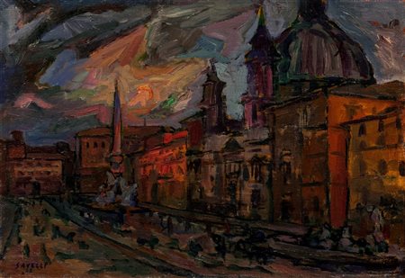 Angelo Savelli (Pizzo 1911-Brescia 1995)  - Veduta di Piazza Navona, 1942