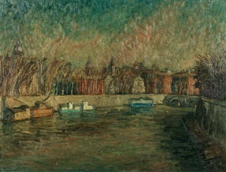 Lino Bianchi Barriviera (Montebelluna 1906-Acilia 1985)  - Galleggianti sul Tevere, 1948