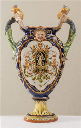 LA FAIENCE (Faenza, XX secolo). Vaso in maiolica smaltato policromo di forma...