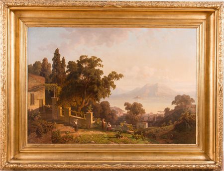 ERNST VON RAVEN (1816 - 1890). "Veduta del lago Maggiore". Olio su tela....