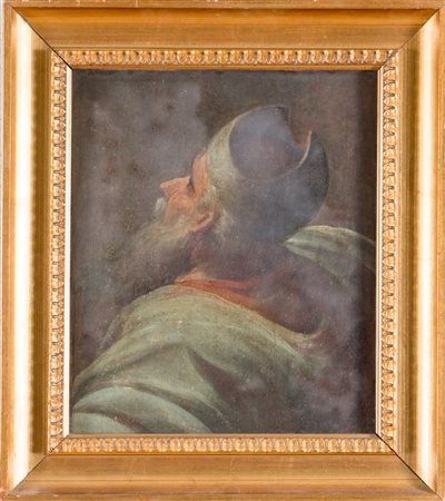 ARTISTA ANONIMO, emiliano del XVII secolo. “Santo”, olio su tela. Cm 36,5x34,5.