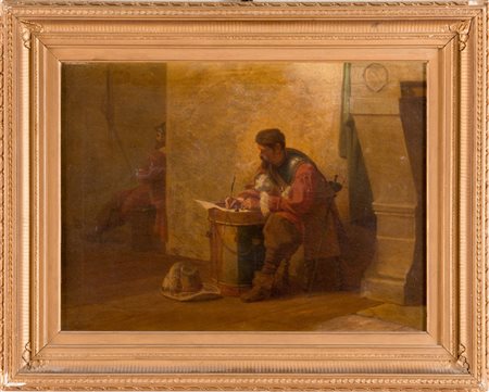 Maestro del XIX secolo. « La lettera ». Olio su tela, a tergo iscrizione sul...