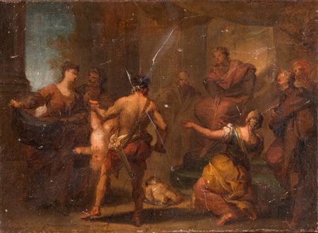 Maestro del XVIII sec. « Strage degli innocenti ». Olio su tela. H cm 26x35,5.