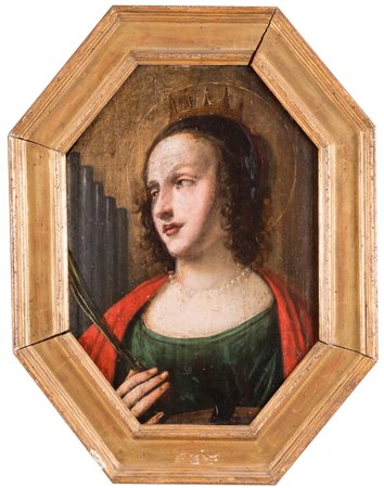 ARTISTA ANONIMO, XVII secolo. “Santa Cecilia”, olio su tavola. Presenta...