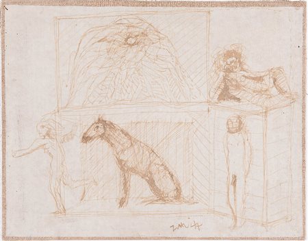 Carmelo Zotti (Trieste 1933 - Treviso 2007), “Figure con cane”, 1977.