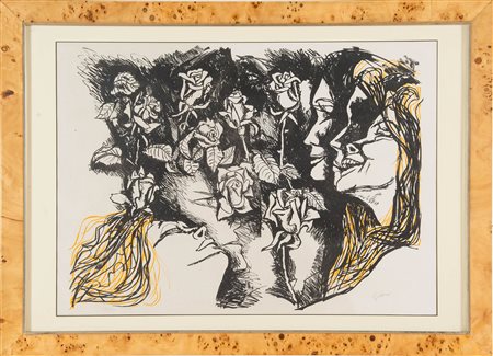 Renato Guttuso (Bagheria 1911 - Roma 1987), “Donne e fiori”, 1970.