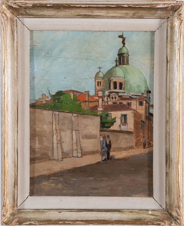 Carlo Dalla Zorza (Venezia 1903 - 1977), attribuito a, “Scorcio di San Simeone, Venezia”,