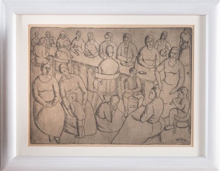 Antonio Nardi (Cerea 1888 - Verona 1965), “Gruppo di persone attorno ad un tavolo”, 1948.